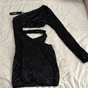 Fashion Nova One Shoulder Black Sequin Dress